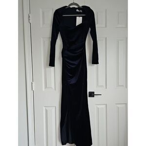 Club L London Fay Navy Velvet Corset Style Knot Maxi Dress Size 2